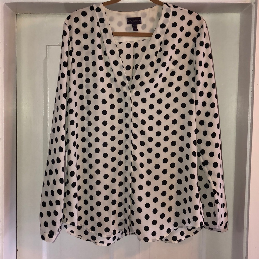 Georgette top, white with black polka dots